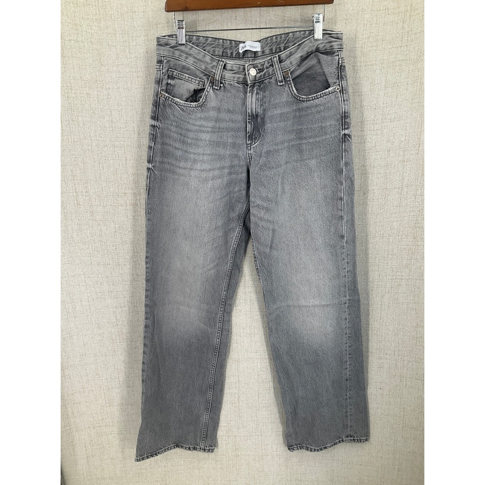 Zara Jeans Women 8 Gray Straight Leg High Rise Faded Denim Classic Minimalist